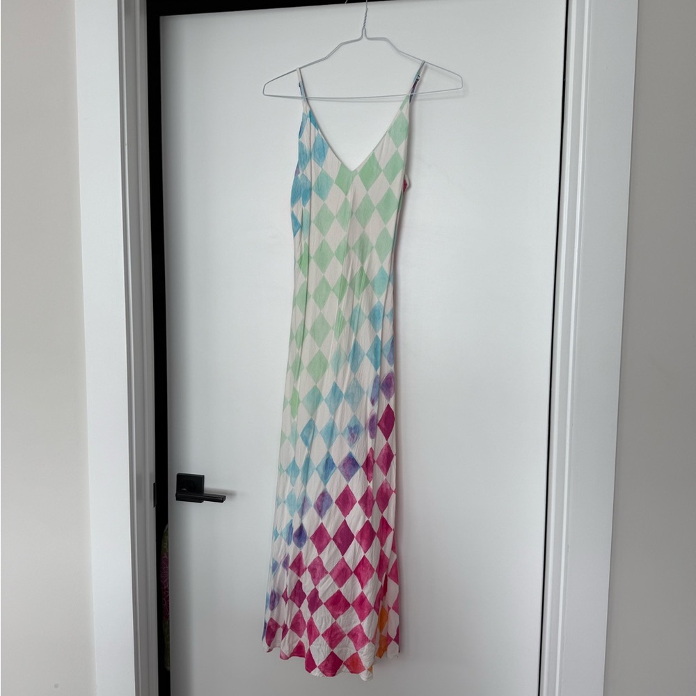 Jens Pirate Booty Ocean Front Skinny Dip Midi Slip in Rainbow Check